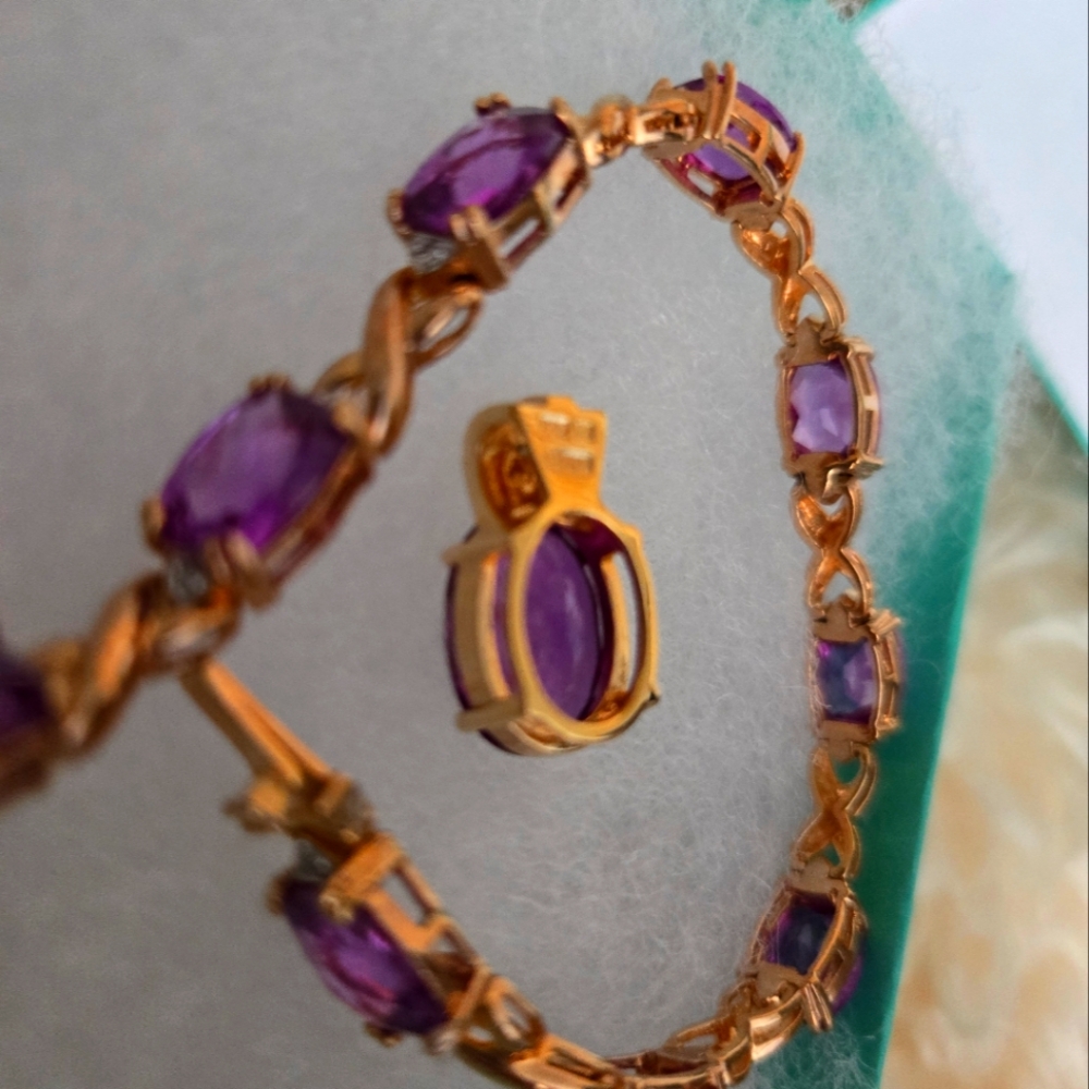 Purple gems bracelet 💜 and pendant gold tone - Picture 2 of 5